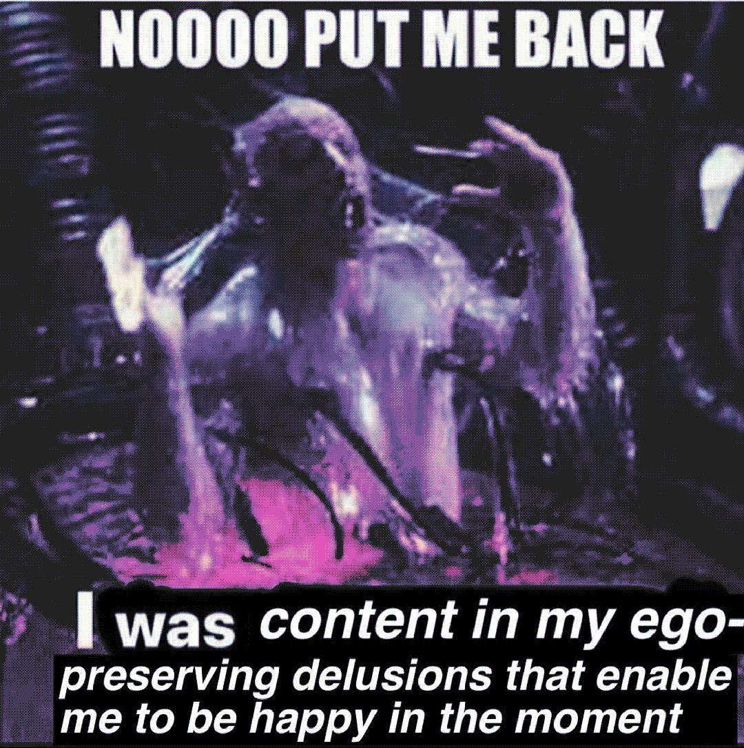 noooo put me back / i was content in my ego-preserving delusions that enable me to be happy in the moment
