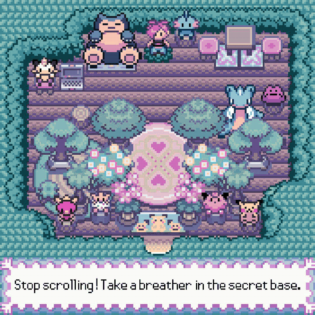 stop scrolling! take a breather in the secret base.